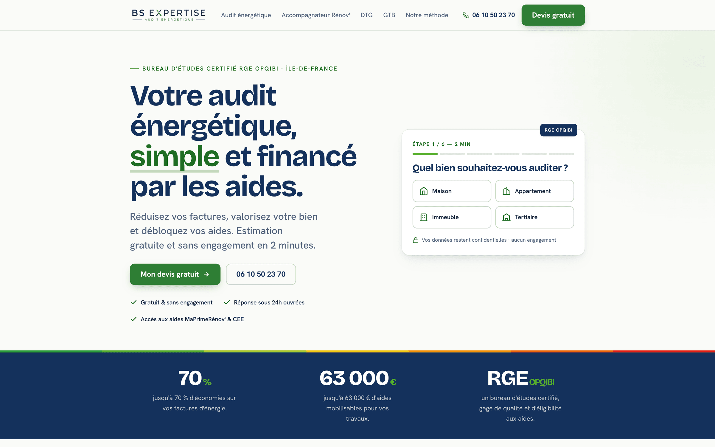 The questionnaire starts on the homepage